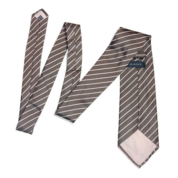 Gant Silk Repp Tie Men’s Long 62.5” Brown Pink Stripe Preppy Designer Wide New - Picture 3 of 4